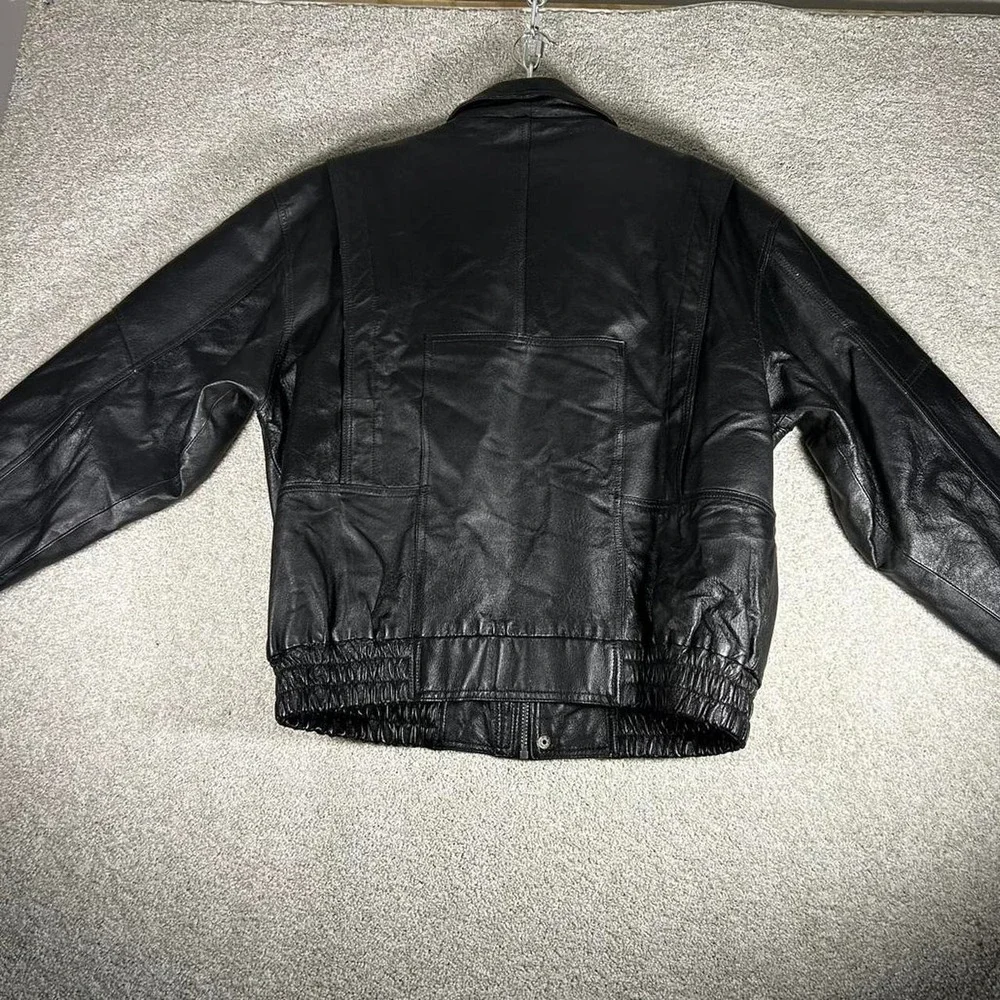 Vintage black leather biker style zip up bomber jacket Size M